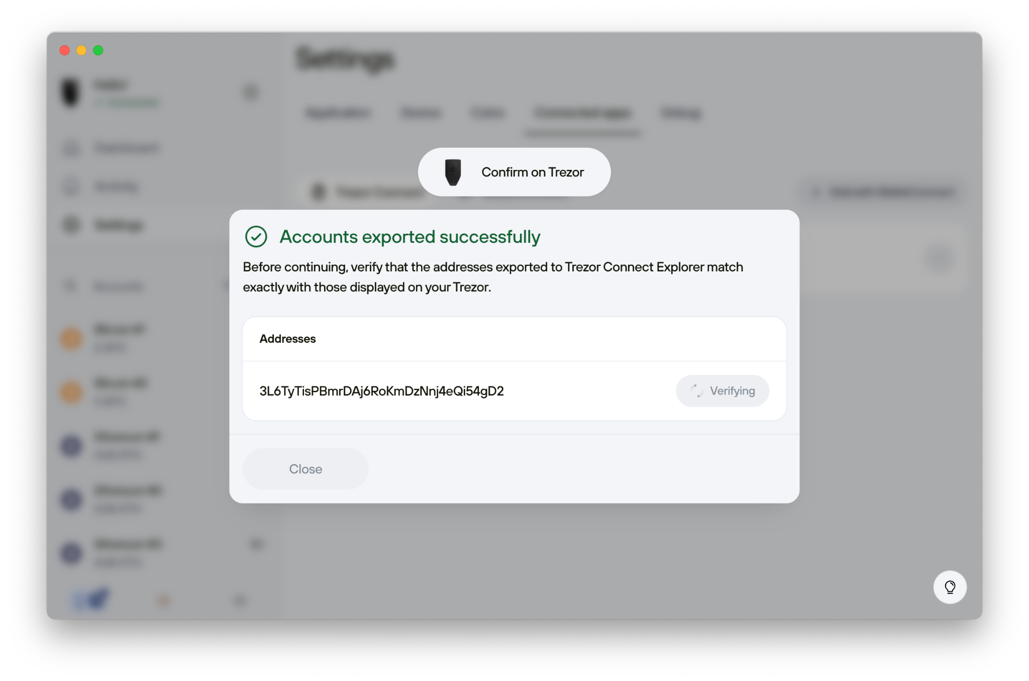 address confirmation prompt in Trezor Suite